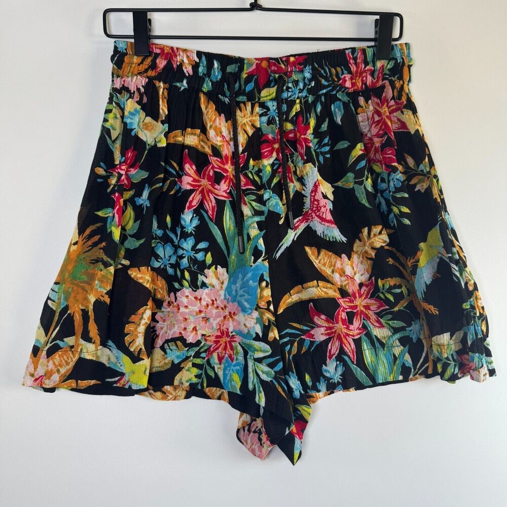 Elan Shorts Women's Large Black Floral Colorful Boho Beach‎ Resort Cottagecore